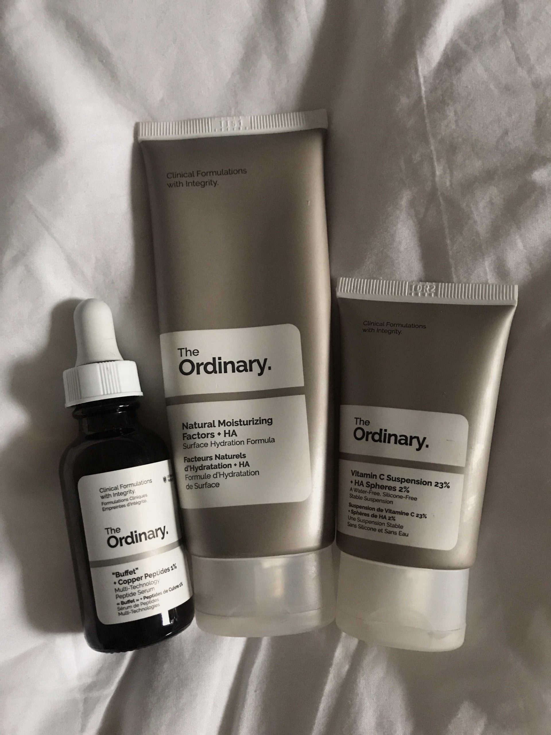 The Ordinary Gesichtspflege: The Ordinary "Buffet"+ Copper Peptides 1%, The Ordinary Vitamin C Suspension 23% + HA Spheres 2%, The Ordinary Natural Moisturizing Factors + HA