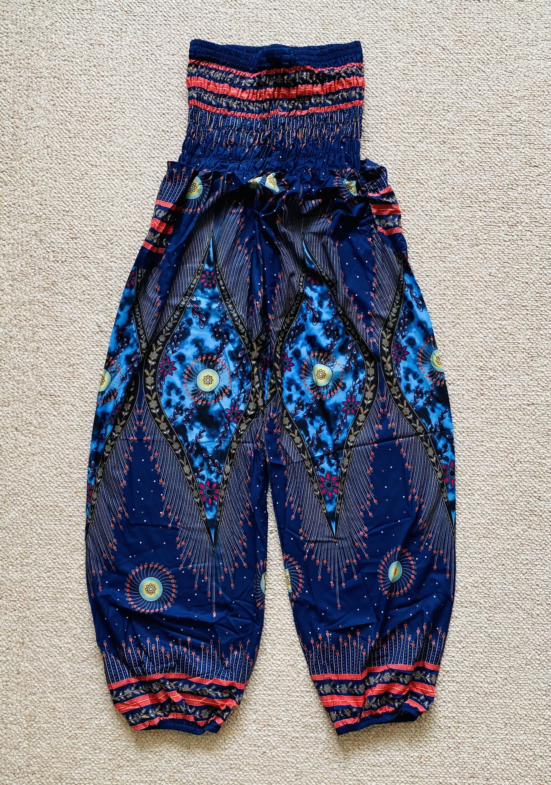 Harem Trousers, Casual Boho Style with Pockets, Navy