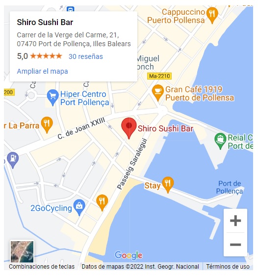 ¿Dónde está Shiro Sushi Bar? En: Carrer de la Verge del Carme, 21, 07470 Port de Pollença, Illes Balears