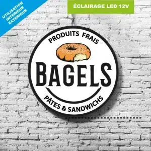 enseigne lumineuse ronde simple face bagelerie bagels ref 01 rond lumineux Besoin d'une enseigne lumineuse extérieure pour votre commerce ? Optez pour notre rond lumineux cette enseigne lumineuse double face ronde est parfait pour attirer les clients dans votre commerce 7 jours sur 7. Profitez d'une livraison rapide en seulement 3 à 7 jours ouvrables. Boostez votre visibilité et augmentez le trafic vers votre commerce dès maintenant ! Cette enseigne lumineuse simple face ronde est utlisable a l'exterieur comme a l'interieur pour attirer le regard sur votre commerce Sa conception de haute qualité en aluminium et en plexiglas diffusant fait que cette enseigne durera dans le temps La société Shop enseigne production située à Marseille fabrique et commercialise tout type d'enseignes lumineuses pour tous types de commerces Soyez Vu À 180° Éclairer Votre Devanture enseigne lumineuse simple face ronde diamètre enseigne :500mm /550mm/600mm/650mm/700mm/750mm/800mm/850mm/900mm/950mm/1000mm/1200mm éclairage : modules led 12v faces caisson : en plexiglas diffusant votre marquage : en adhésifs autocollants Option : clignotant sur demande très légère et facile a poser livrer avec : notice de pose, visserie, et chevilles Livraison 3 à 7 jours ouvrable
