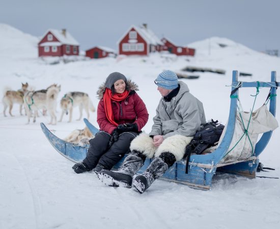 A coffee break in Oqaatsut while on a dog sledding trip in the Ilulissat area in Greenland Uummannaq