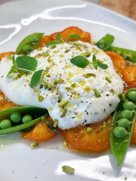 Burrata med ugnstekta aprikoser