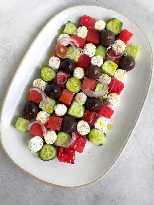 sallad med melon, gurka och Boursin salladsost