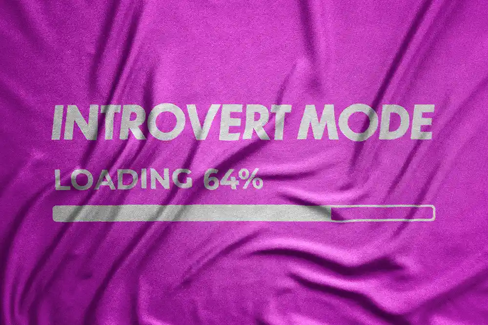 Introver Mode print on pinky purple fabric