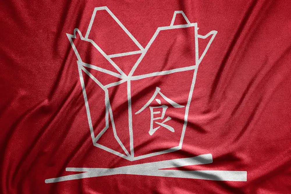 Takeaway print on red fabric