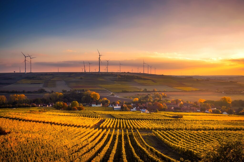 Wind Turbines Generating Clean Energy at Sunset