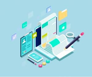 Computer with written content and large pencil