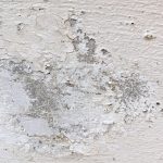 Peeling painted concrete wall. Leaking rain cause the wall cracked.