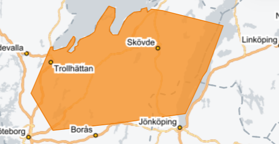 orange varning SMHI Skaraborg