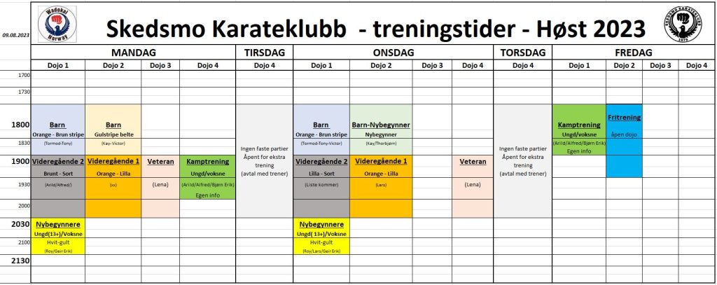 Skedsmo karateklubb treningstider høst 2023