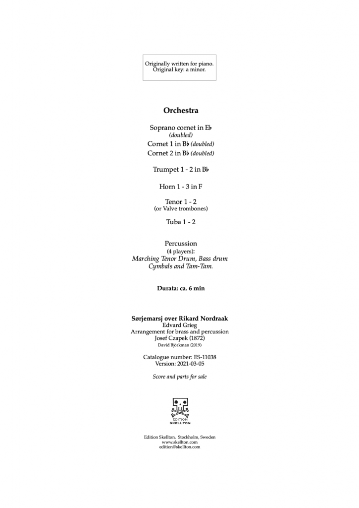 Grieg, Edvard Sørgemarsj, Funeral march Edition Skellton