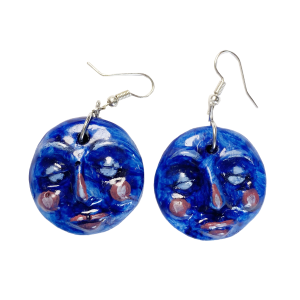 Hand Painted Earrings - Blue Moon Face