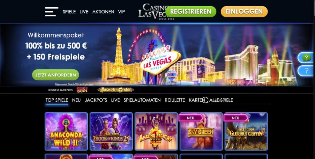 Casino Las Vegas Homepage Screenshot