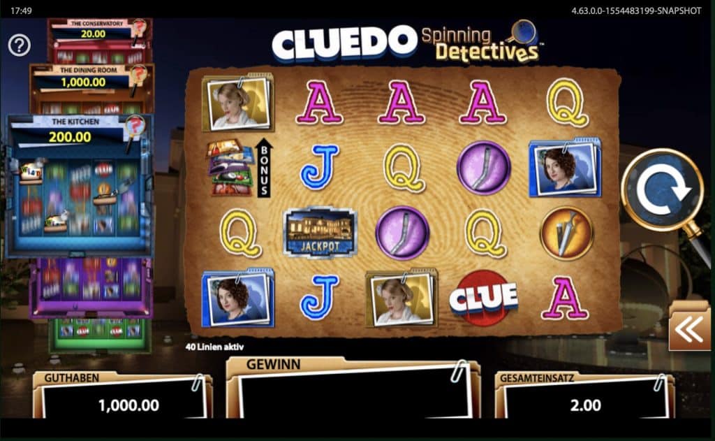 Snimka zaslona automata Cluedo Spinning Detectives