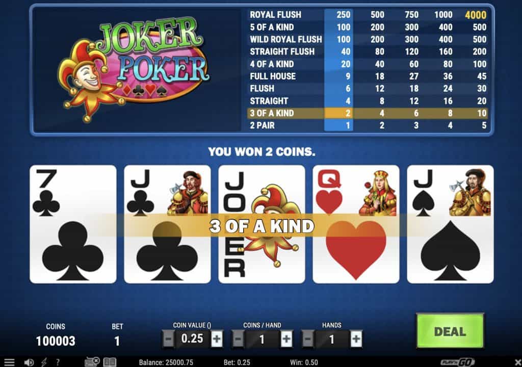 Joker Poker MH Play'n GO Skärmdump