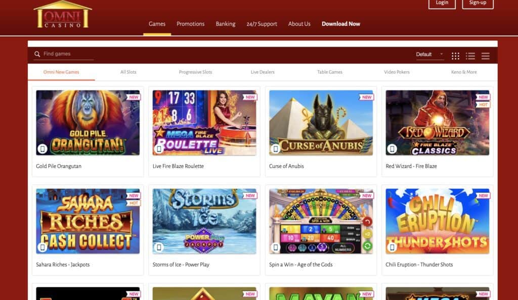 Omni Casino Game Lobby Screenshot