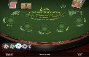 Pamja e ekranit Blackjack i Playtech Cashback