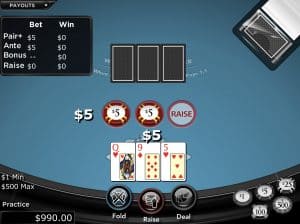 Posnetek zaslona RTG Tri Card Poker