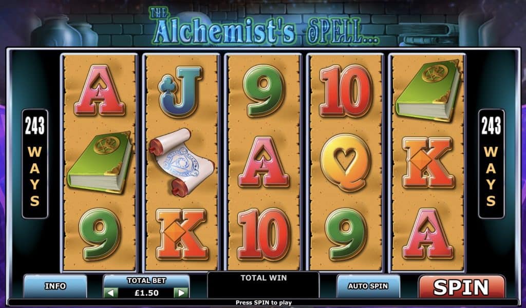 Schermata dello slot per gli incantesimi dell'alchimista