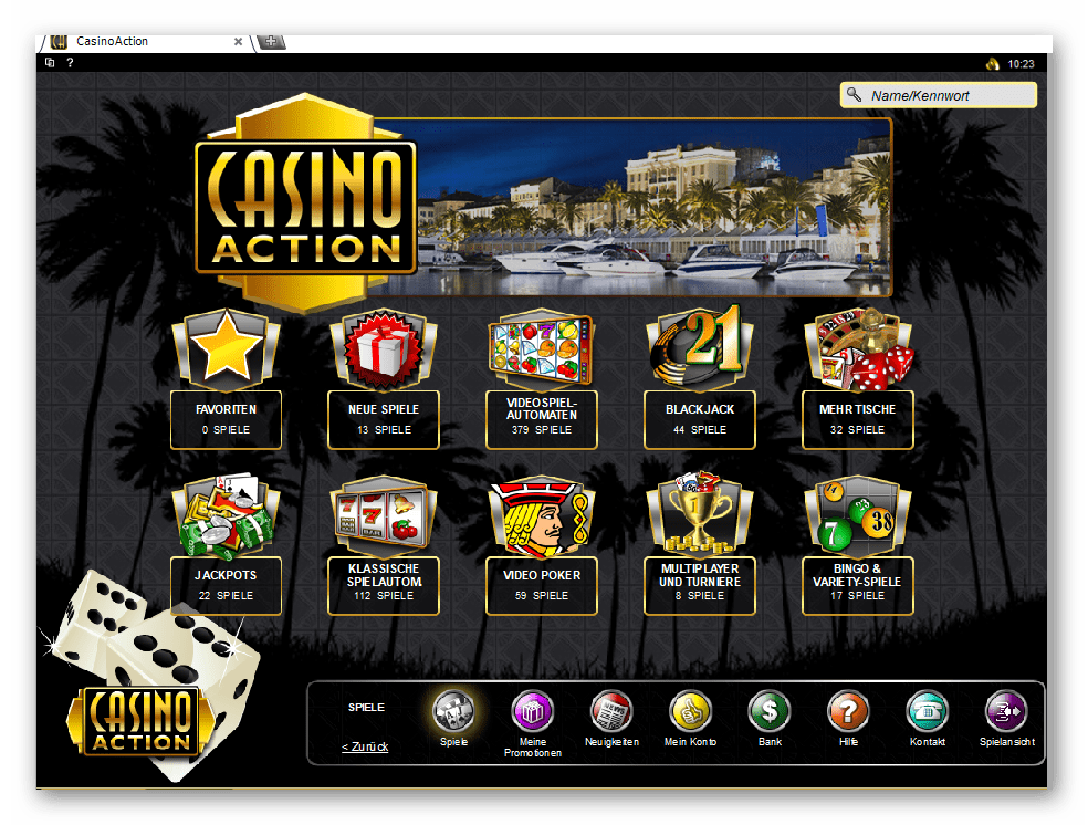 Capture d'écran du lobby du jeu d'action de casino