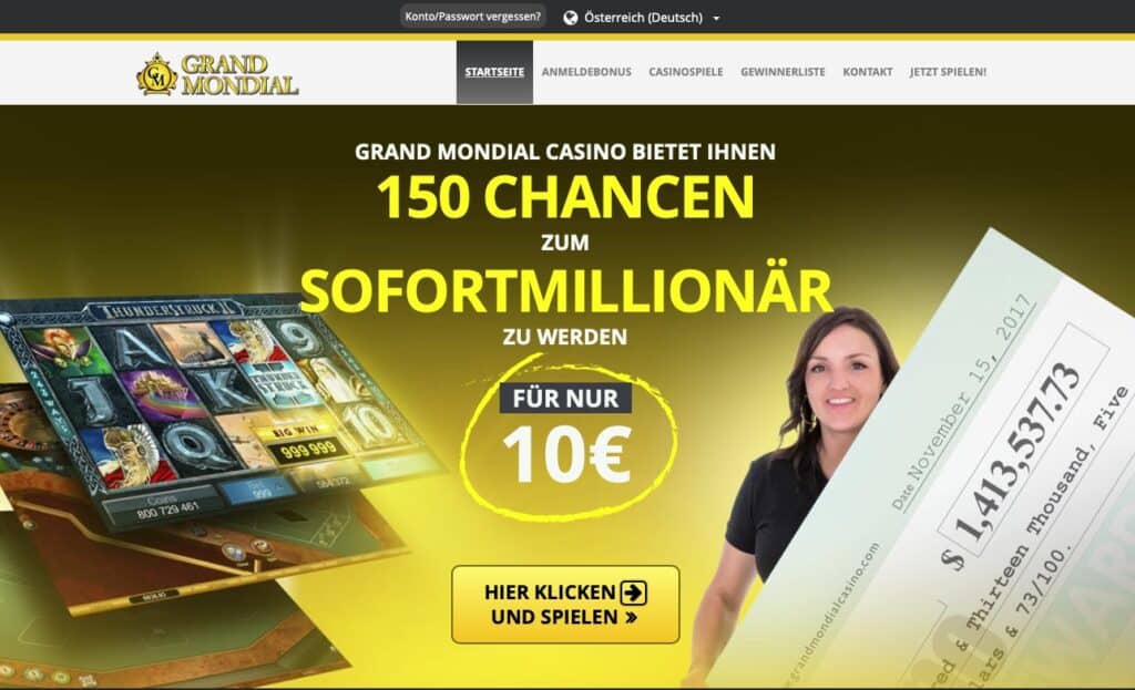 Grand Mondial Casino Homepage Screenshot