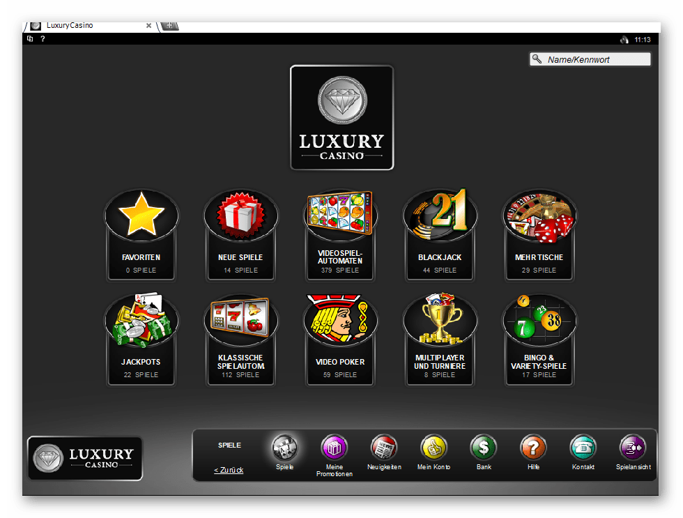 Capture d'écran du lobby du jeu de casino de luxe
