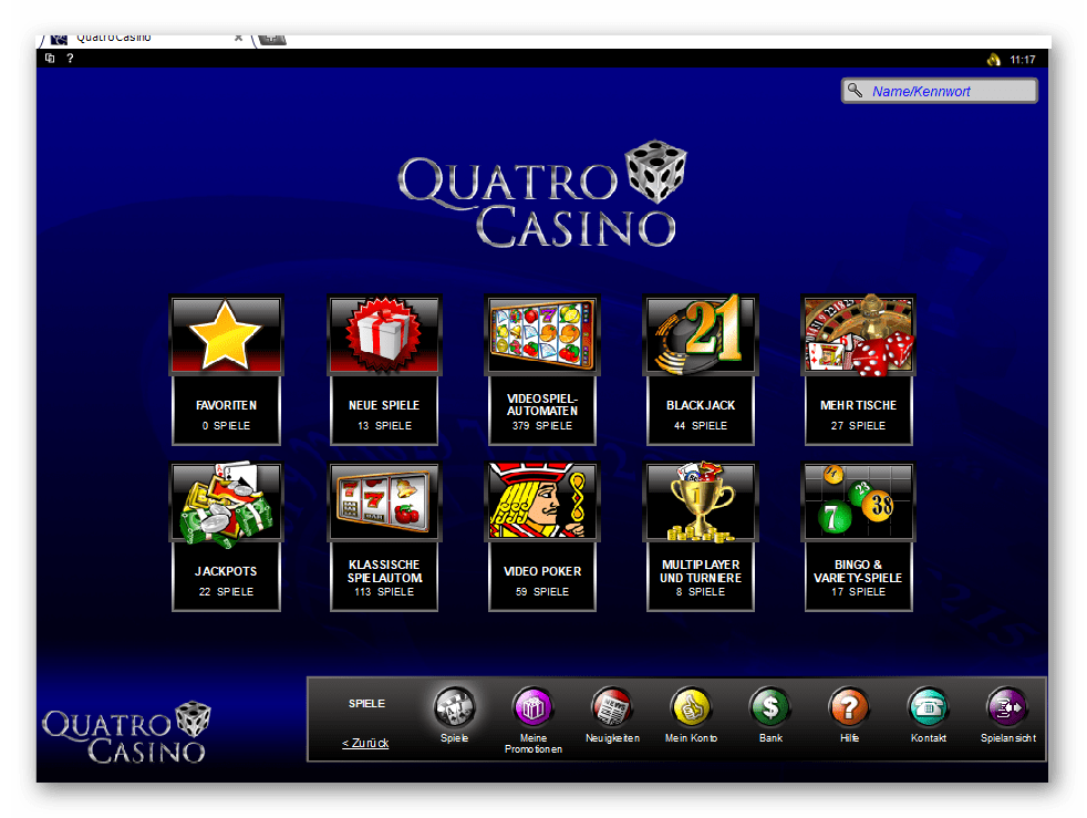 Capture d'écran du lobby du jeu Quatro Casino