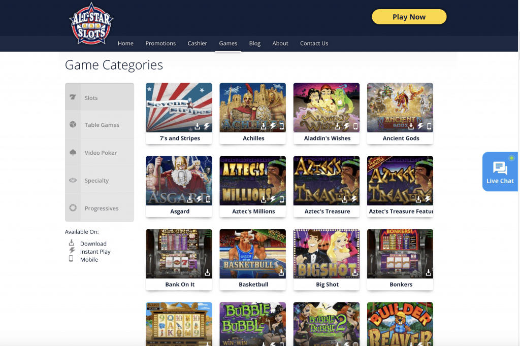 All Star Slots Casino Jogo Lobby Captura de tela