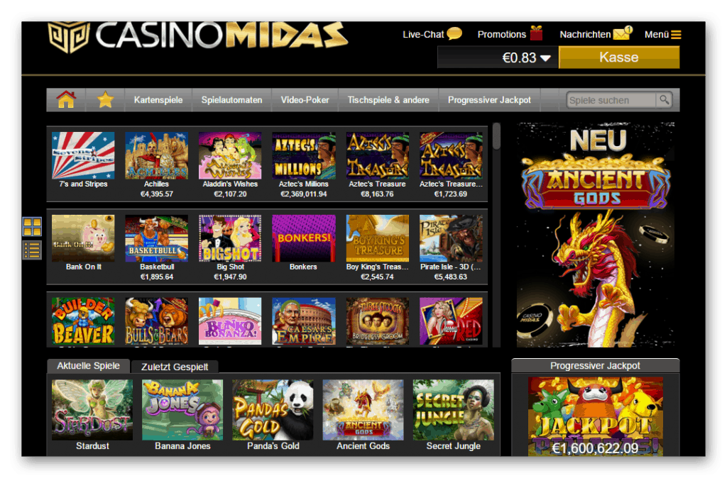 Captura de tela do lobby do jogo do Casino Midas