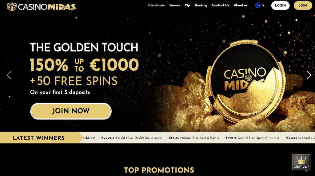 Captura de tela da página inicial do Casino Midas