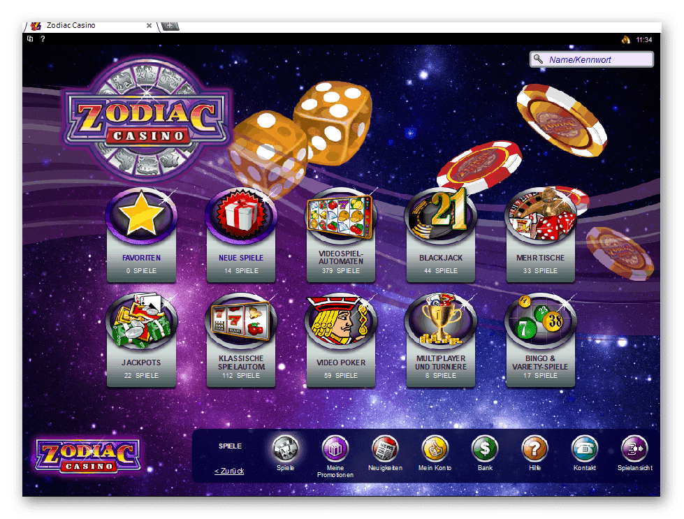 Capture d'écran du lobby du jeu Zodiac Casino