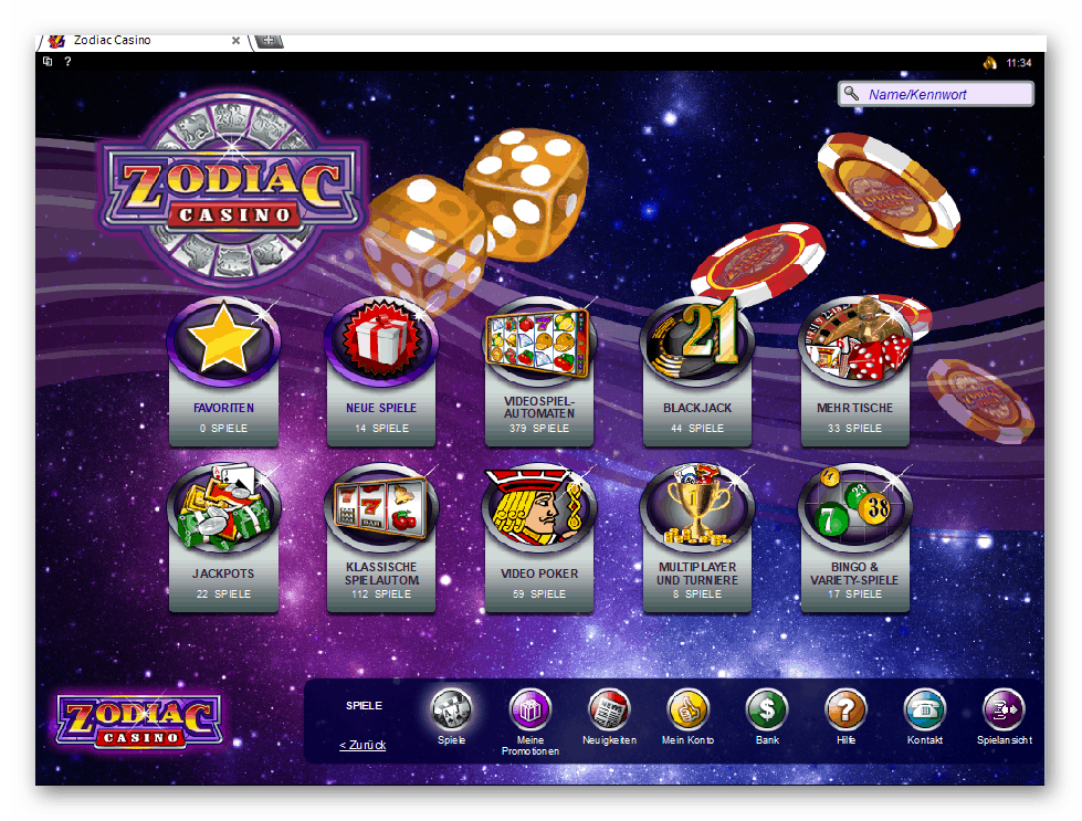 Zodiac Casino Game Lobby Screenshot