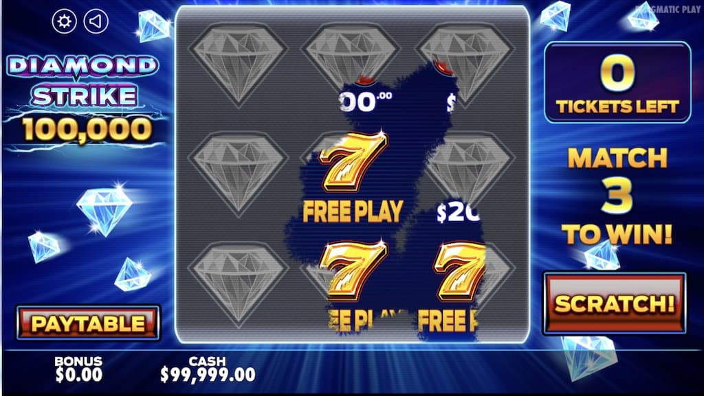 Pamja e ekranit të kartës së gërvishtjes Diamond Strike