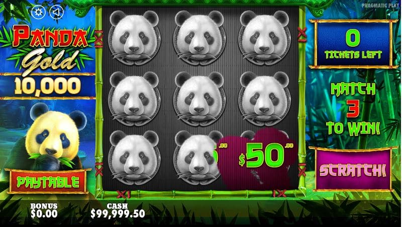 Snimka zaslona Panda Gold kartice za struganje