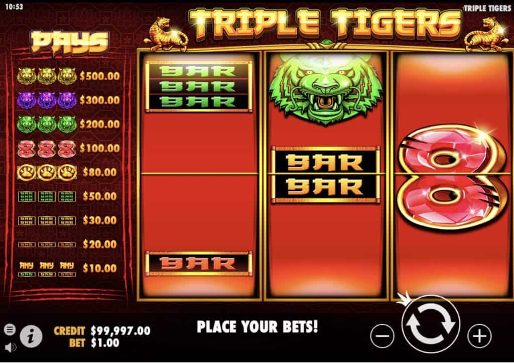 Captura de pantalla de la tragamonedas Triple Tigers