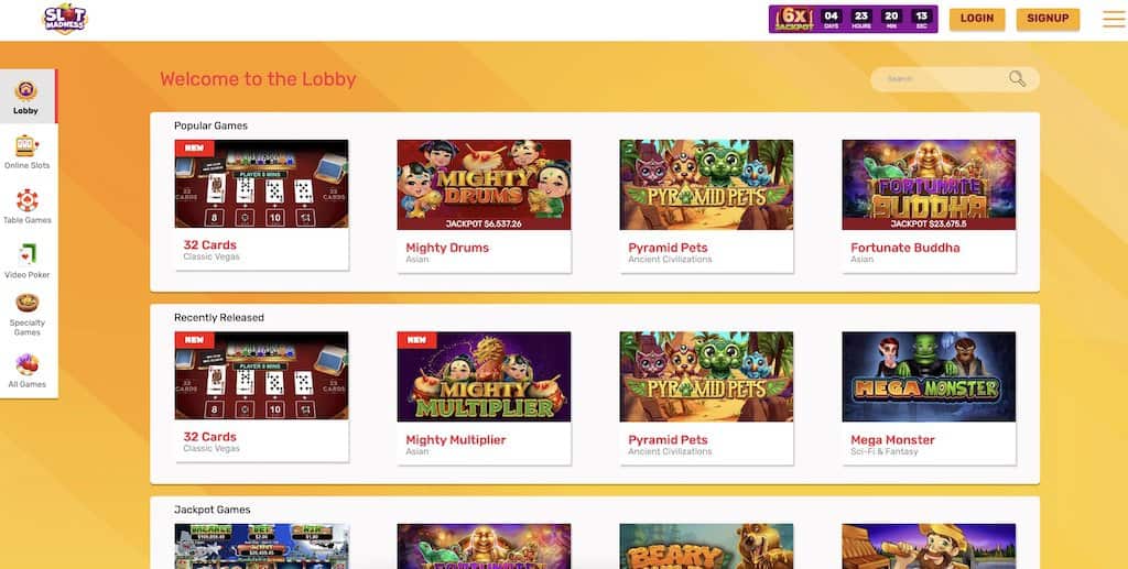 Snímek obrazovky Slot Madness Casino Game Lobby