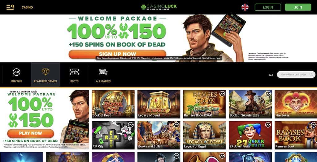 Casino Luck Homepage Screenshot