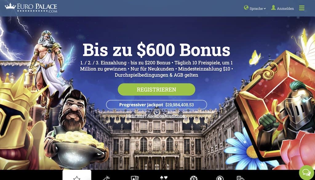 Euro Palace Casino hemsida skärmdump
