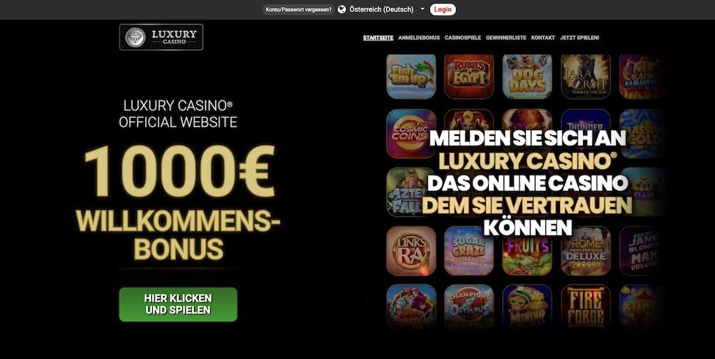 Capture d'écran de la page d'accueil du casino de luxe