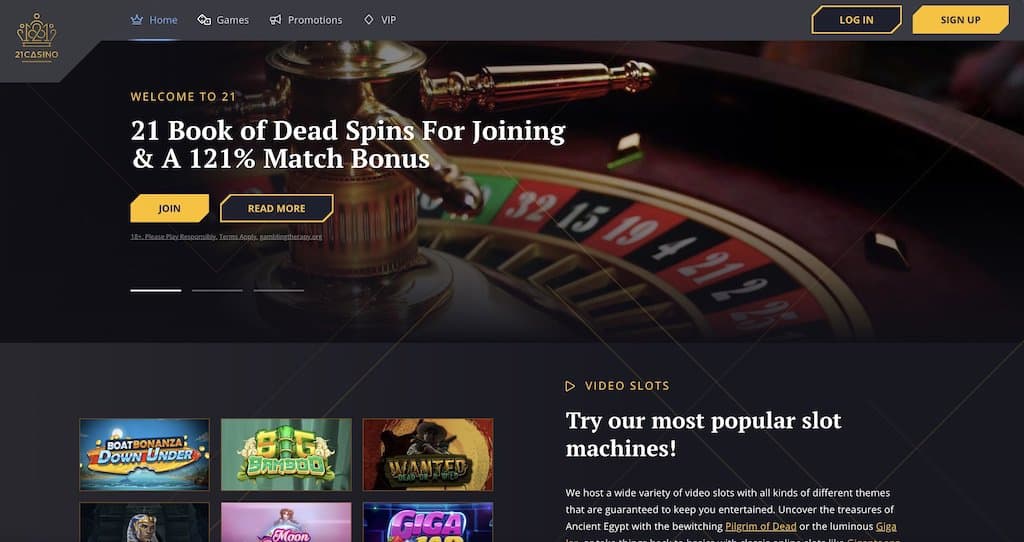 Captura de pantalla de la página de inicio de 21 Casino