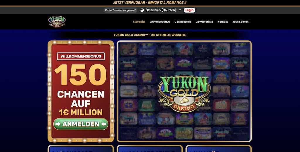 Yukon Gold Casino Homepage Screenshot