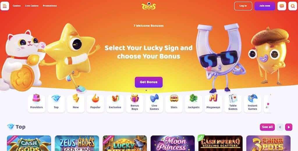 7Signs Casino Homepage Screenshot