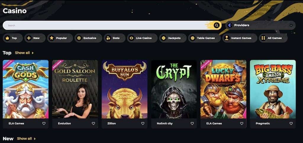 Boomerang casino game lobby screenshot