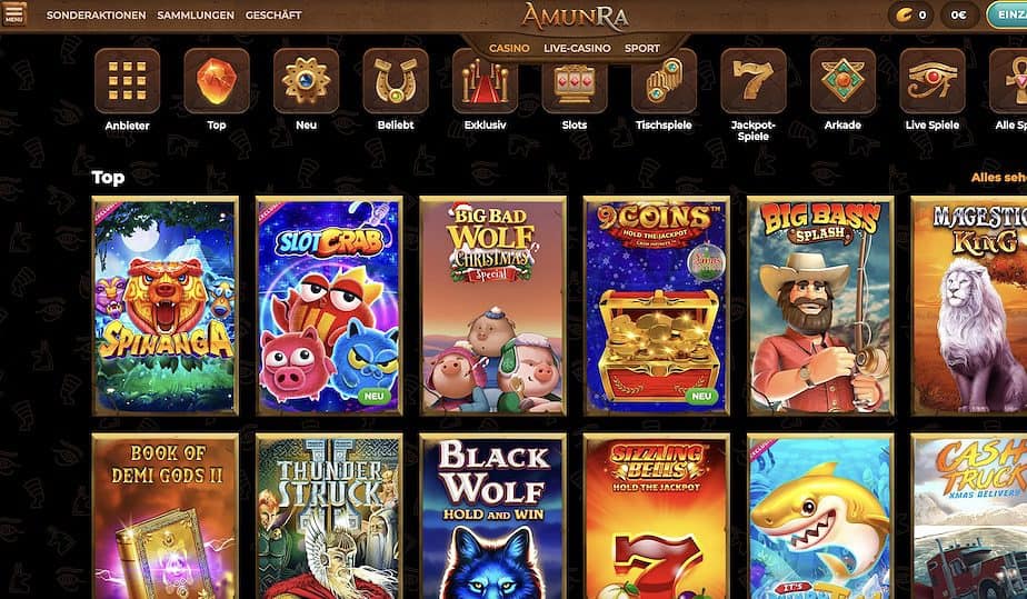 Zrzut ekranu lobby gier kasynowych AmunRa
