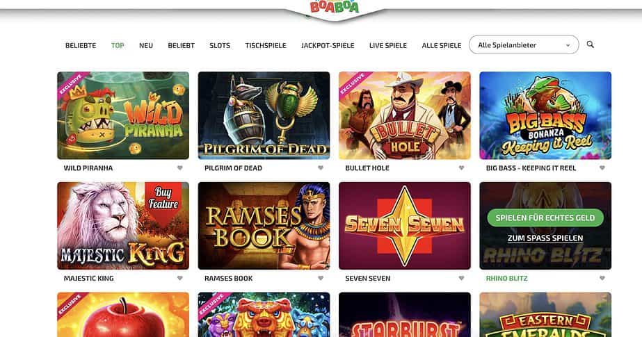 BoaBoa Casino Game Lobby képernyőképe