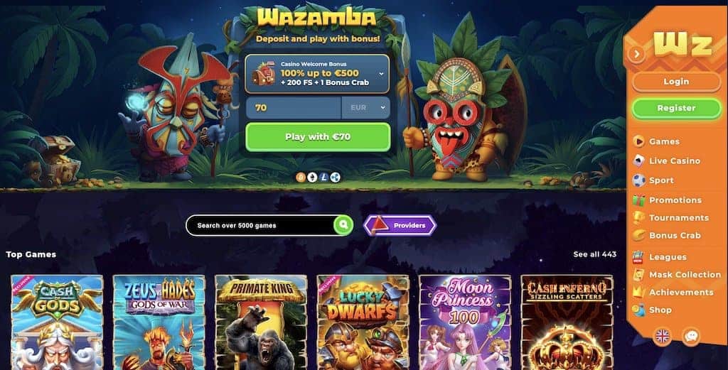 Wazamba Homepage Screenshot