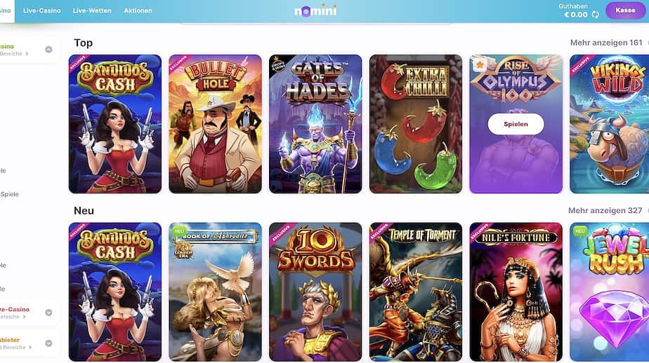 Екранна снимка на лобито на казино играта Nomini