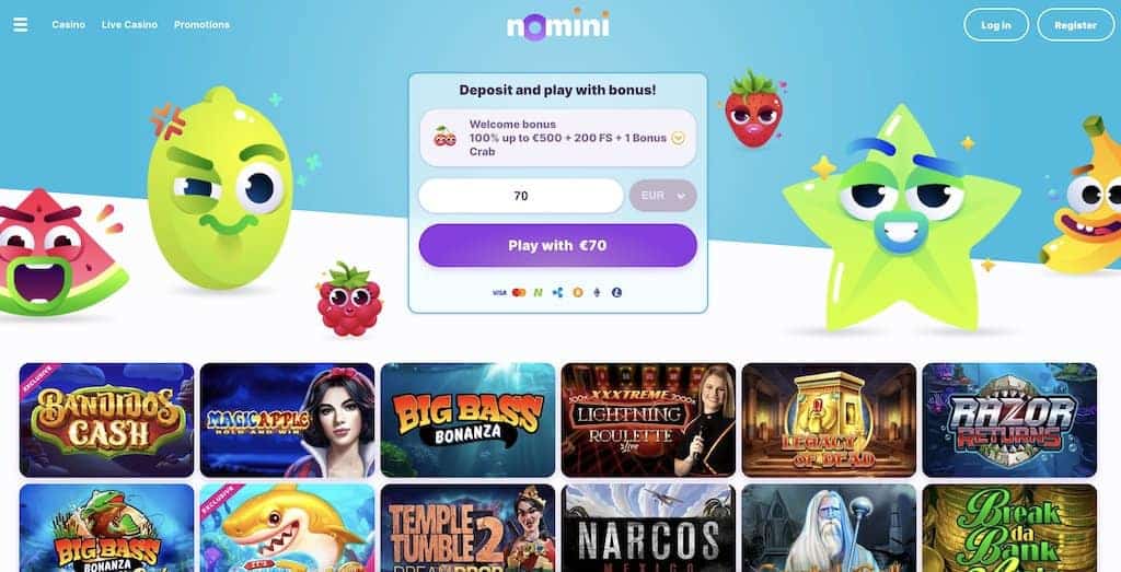 Captura de tela da página inicial do Nomini Casino