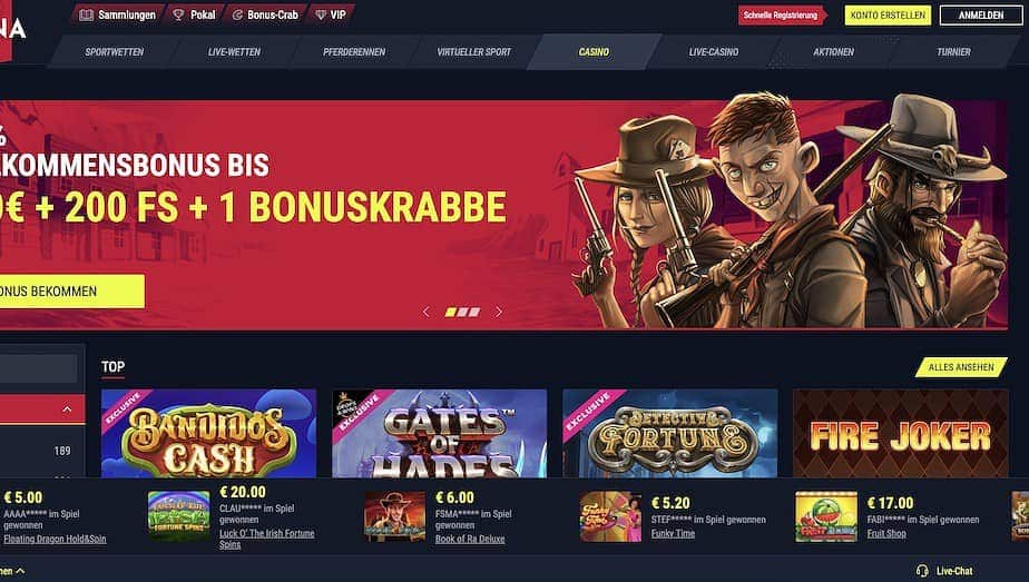 Rabona Casino mājas lapas ekrānuzņēmums