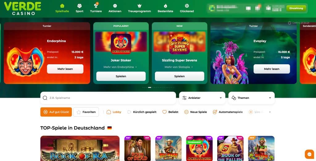 Verde Casino Gamelobby Screenshot